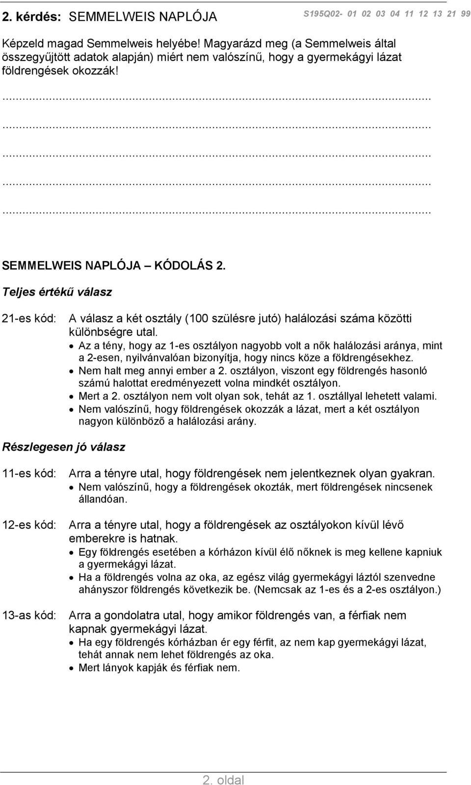 21-es kód: A válasz a két osztály (100 szülésre jutó) halálozási száma közötti különbségre utal.