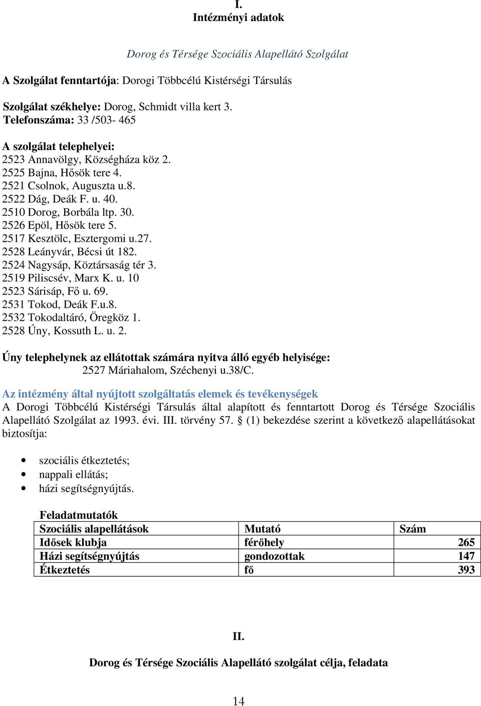 2526 Epöl, Hősök tere 5. 2517 Kesztölc, Esztergomi u.27. 2528 Leányvár, Bécsi út 182. 2524 Nagysáp, Köztársaság tér 3. 2519 Piliscsév, Marx K. u. 10 2523 Sárisáp, Fő u. 69. 2531 Tokod, Deák F.u.8. 2532 Tokodaltáró, Öregköz 1.