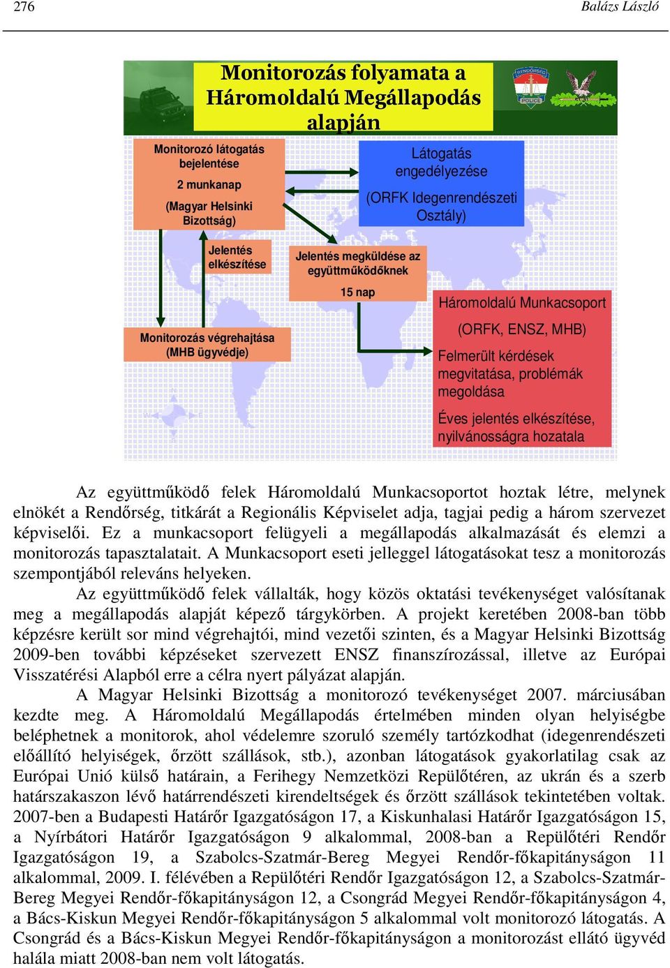 problémák megoldása Éves jelentés elkészítése, nyilvánosságra hozatala Az együttmőködı felek Háromoldalú Munkacsoportot hoztak létre, melynek elnökét a Rendırség, titkárát a Regionális Képviselet