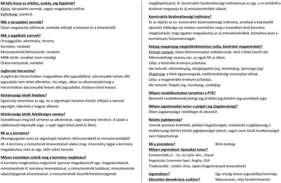 Országgyűlés: alkotmány, törvény Kormány: rendelet Miniszterelnök/Miniszterek: rendelet MNB elnök: rendelet (nem mindig) Önkormányzatok: rendelet Jogforrási hierarchia?