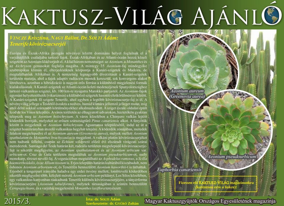 A mintegy 35 Aeonium-faj mindegyike szubtropikus klímán él, elterjedésüknek központja a Kanári-szigetek és Madeira, de megtalálhatóak Afrikában is.