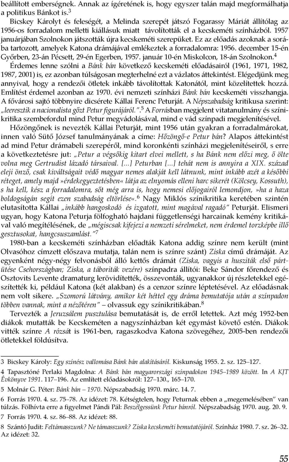 1957 januárjában Szolnokon játszották újra kecskeméti szerepüket. Ez az előadás azoknak a sorába tartozott, amelyek Katona drámájával emlékeztek a forradalomra: 1956.