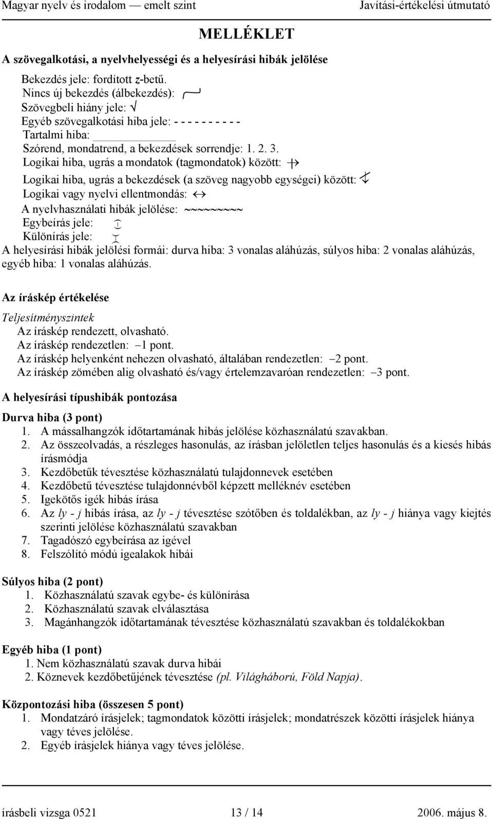 Logikai hiba, ugrás a mondatok (tagmondatok) között: Logikai hiba, ugrás a bekezdések (a szöveg nagyobb egységei) között: Logikai vagy nyelvi ellentmondás: A nyelvhasználati hibák jelölése: Egybeírás