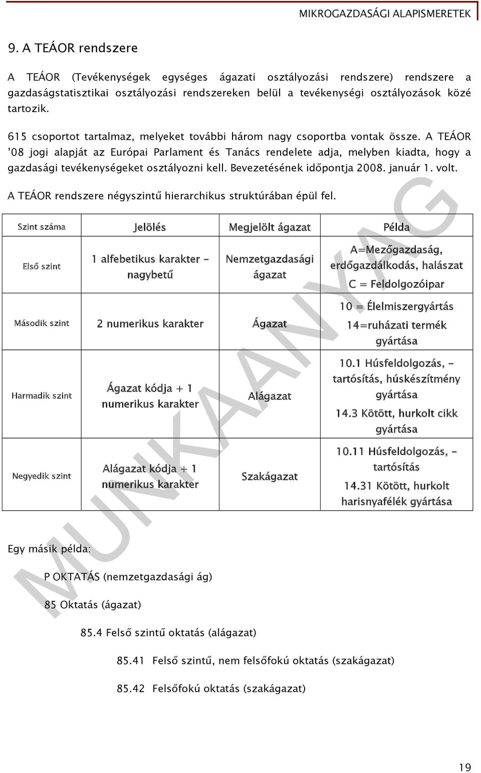 A TEÁOR 08 jogi alapját az Európai Parlament és Tanács rendelete adja, melyben kiadta, hogy a gazdasági tevékenységeket osztályozni kell. Bevezetésének időpontja 2008. január 1. volt.