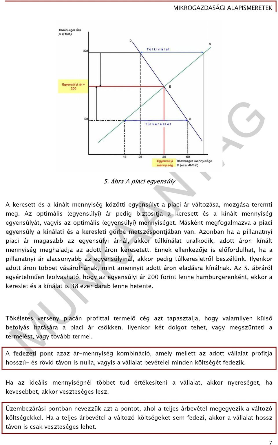 Másként megfogalmazva a piaci egyensúly a kínálati és a keresleti görbe metszéspontjában van.