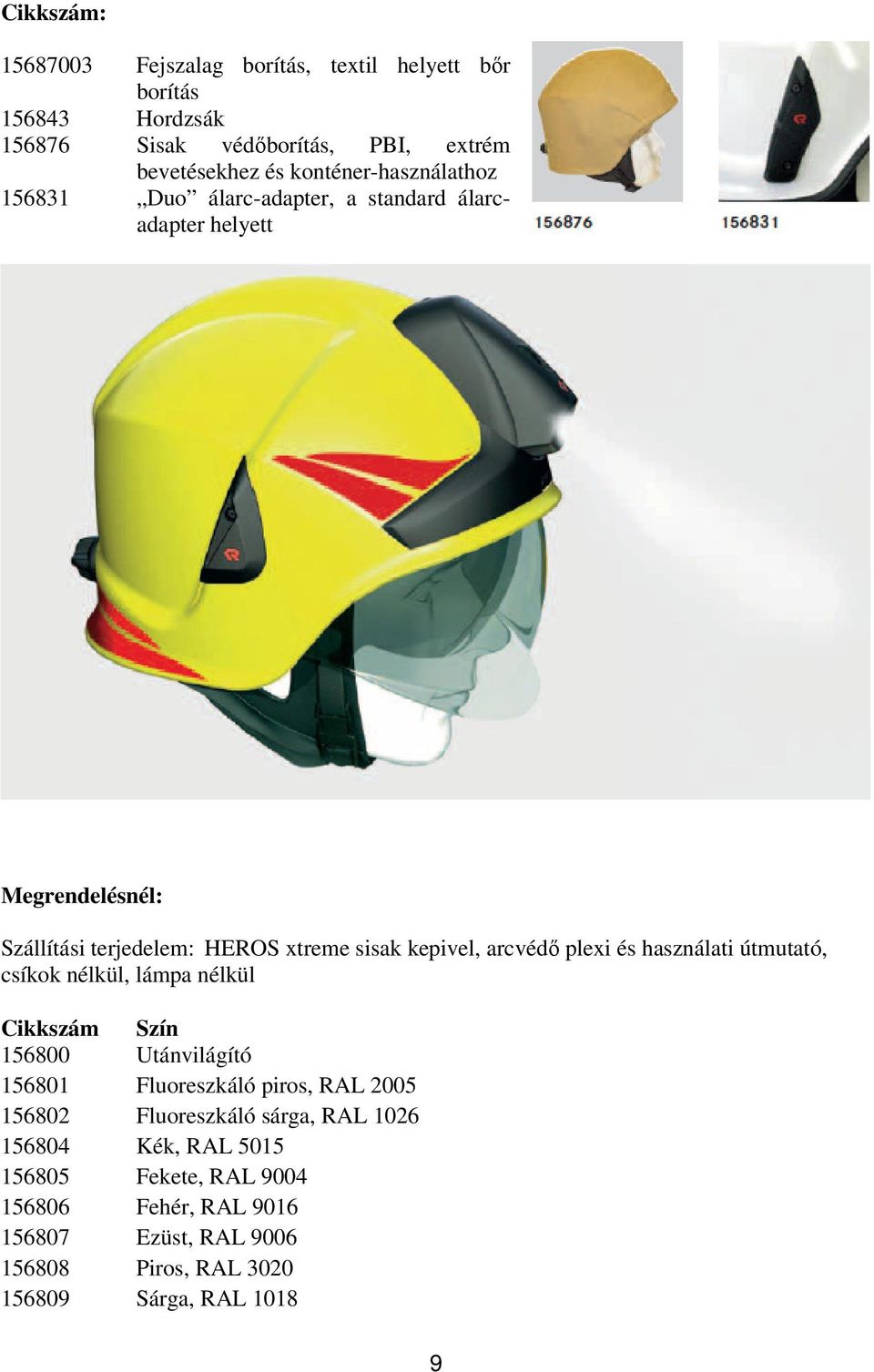 arcvédő plexi és használati útmutató, csíkok nélkül, lámpa nélkül Cikkszám Szín 156800 Utánvilágító 156801 Fluoreszkáló piros, RAL 2005 156802