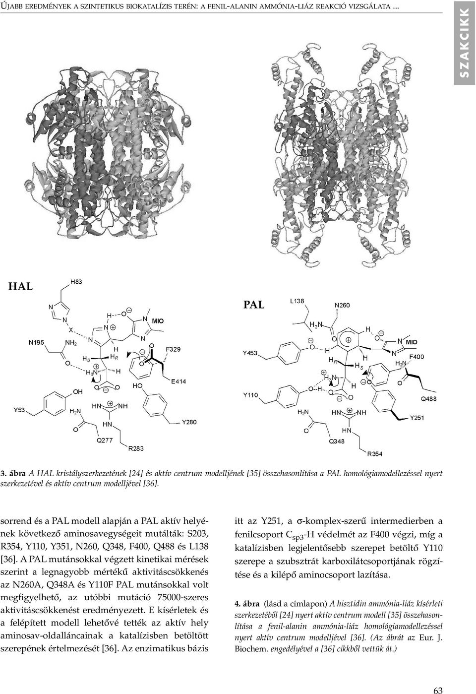 sorrend és a PAL modell alapján a PAL aktív helyének következô aminosavegységeit mutálták: S203, R354, Y110, Y351, N260, Q348, F400, Q488 és L138 [36].