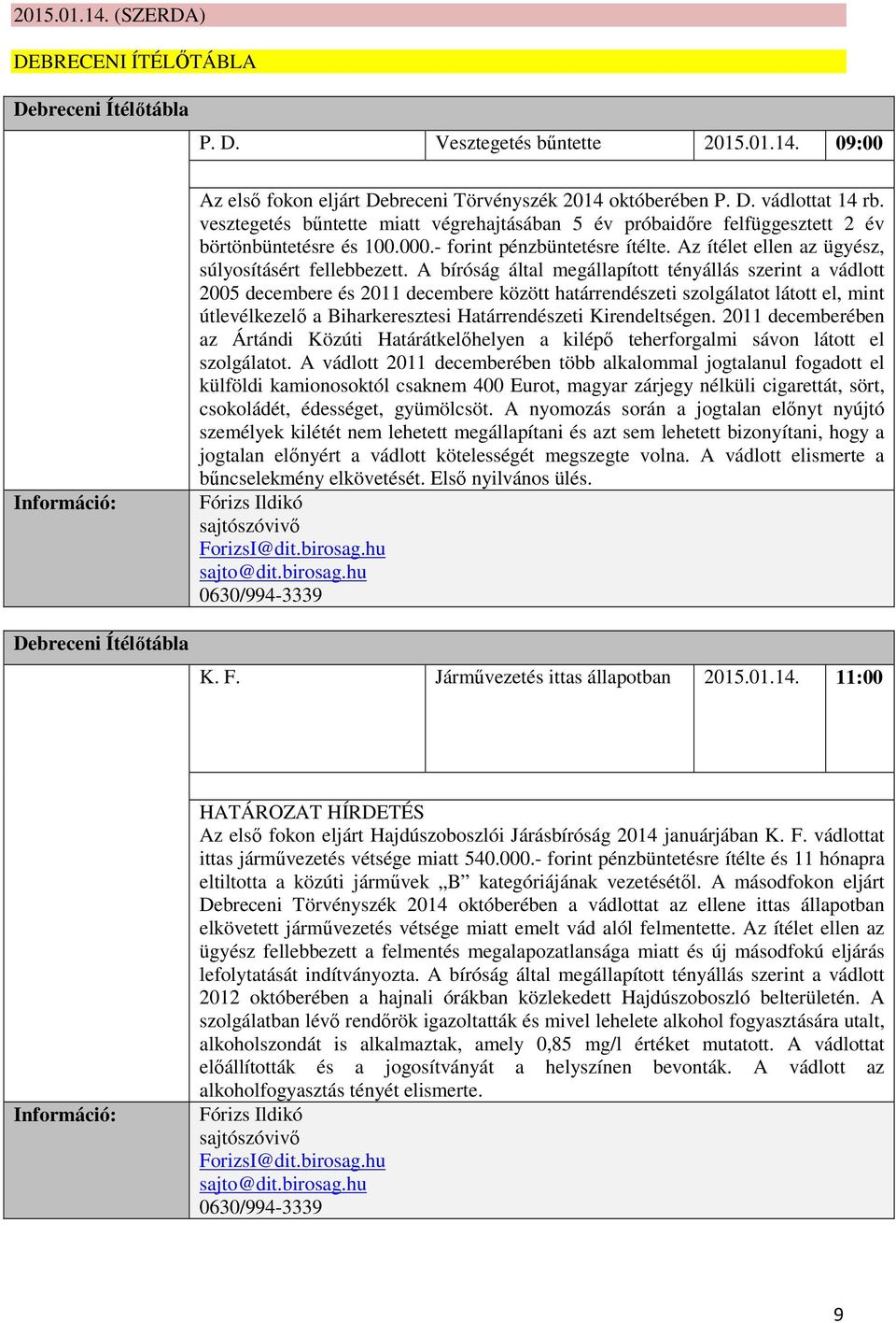 A bíróság által megállapított tényállás szerint a vádlott 2005 decembere és 2011 decembere között határrendészeti szolgálatot látott el, mint útlevélkezelő a Biharkeresztesi Határrendészeti