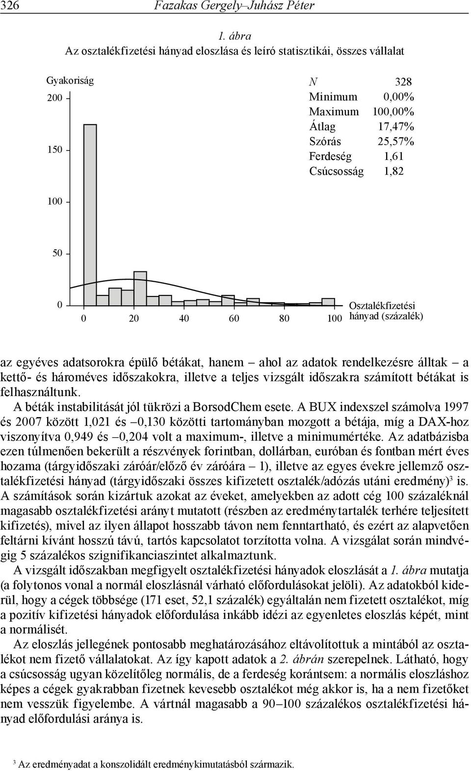 0 Osztalékfizetési 0 20 40 60 80 100 hányad (százalék) az egyéves adatsorokra épülő bétákat, hanem ahol az adatok rendelkezésre álltak a kettő- és hároméves időszakokra, illetve a teljes vizsgált