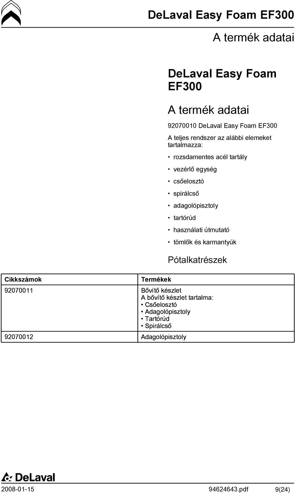 spirálcső adagolópisztoly tartórúd használati útmutató tömlők és karmantyúk Pótalkatrészek 92070011 Bővítő