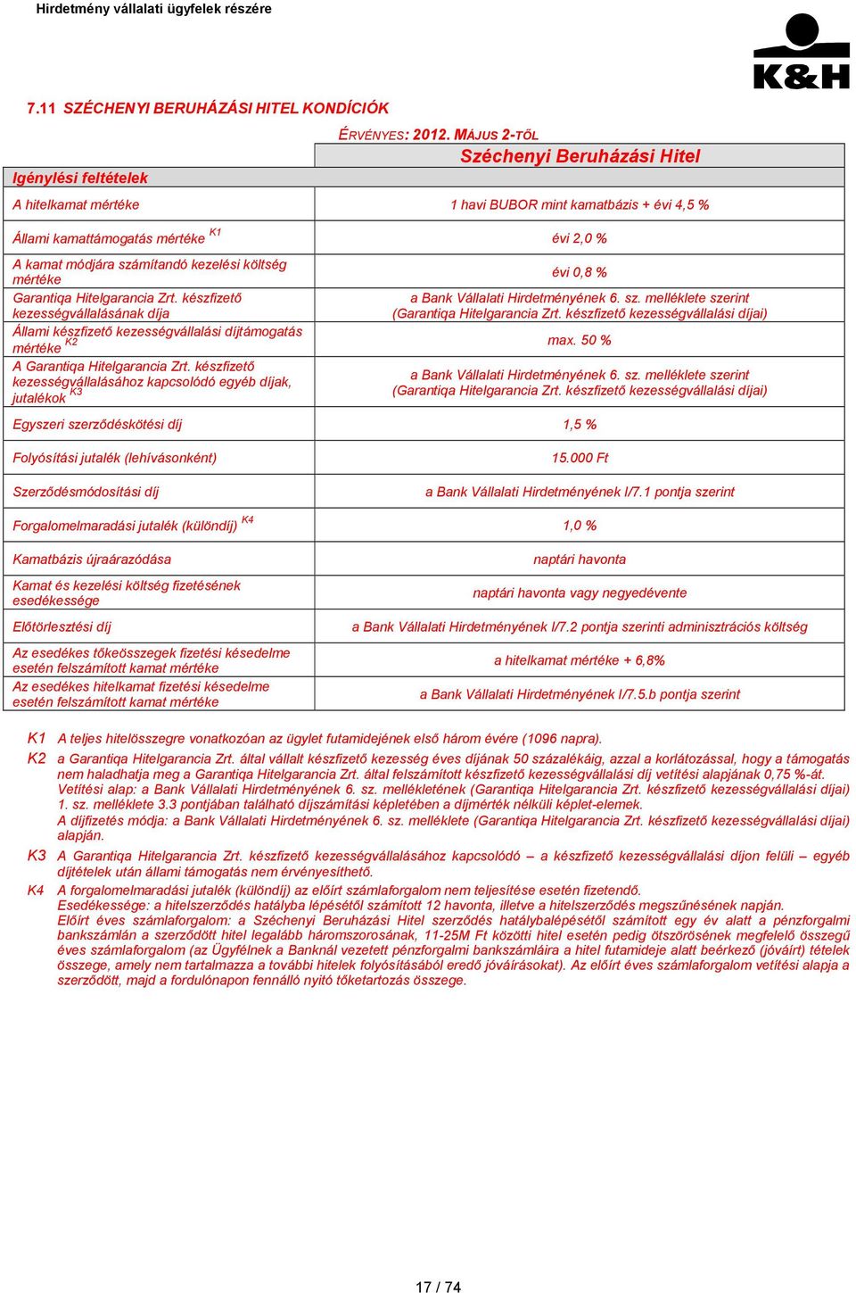 mértéke Garantiqa Hitelgarancia Zrt. készfizető a Bank Vállalati Hirdetményének 6. sz. melléklete szerint kezességvállalásának díja (Garantiqa Hitelgarancia Zrt.