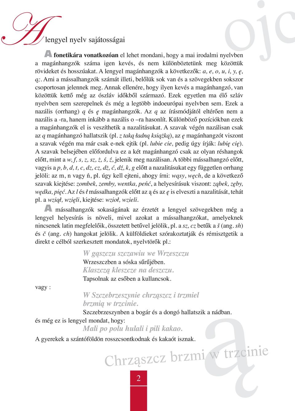 Annak ellenére, hogy ilyen kevés a magánhangzó, van közöttük kettő még az ószláv időkből származó. Ezek egyetlen ma élő szláv nyelvben sem szerepelnek és még a legtöbb indoeurópai nyelvben sem.