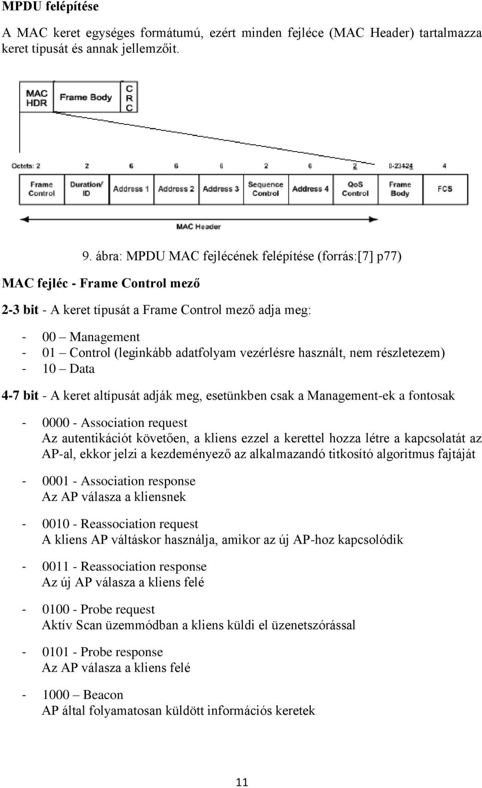 vezérlésre használt, nem részletezem) - 10 Data 4-7 bit - A keret altípusát adják meg, esetünkben csak a Management-ek a fontosak - 0000 - Association request Az autentikációt követően, a kliens