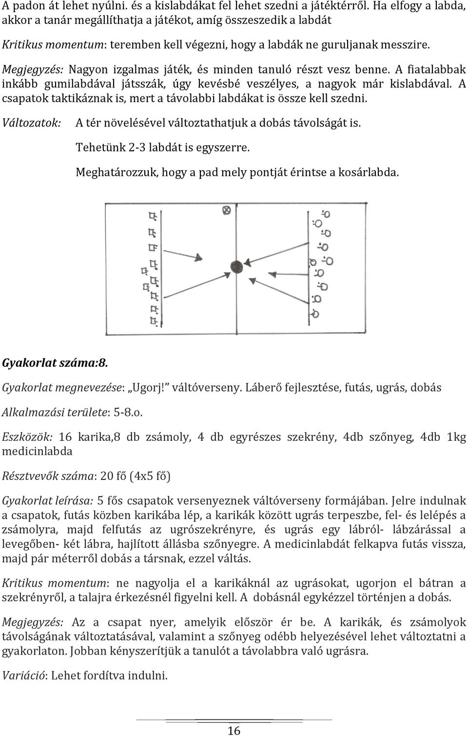 Megjegyzés: Nagyon izgalmas játék, és minden tanuló részt vesz benne. A fiatalabbak inkább gumilabdával játsszák, úgy kevésbé veszélyes, a nagyok már kislabdával.