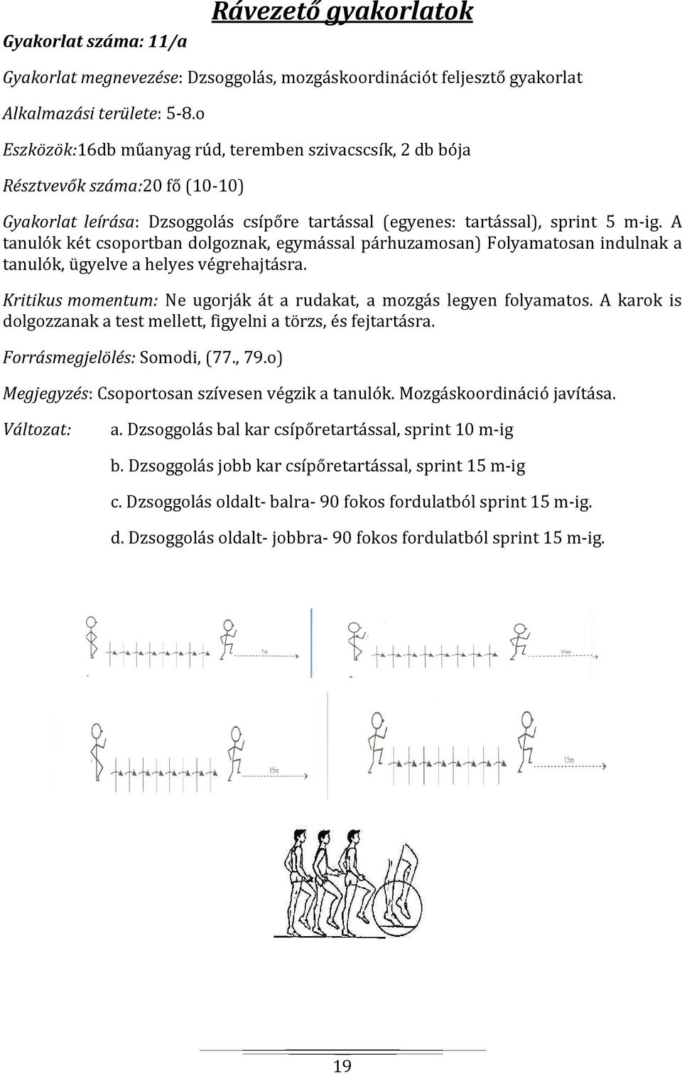 A tanulók két csoportban dolgoznak, egymással párhuzamosan) Folyamatosan indulnak a tanulók, ügyelve a helyes végrehajtásra. Kritikus momentum: Ne ugorják át a rudakat, a mozgás legyen folyamatos.