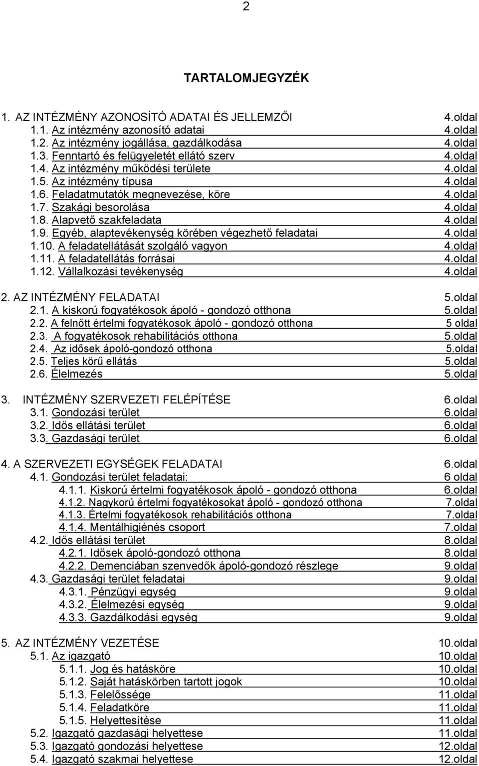 oldal 1.8. Alapvető szakfeladata 4.oldal 1.9. Egyéb, alaptevékenység körében végezhető feladatai 4.oldal 1.10. A feladatellátását szolgáló vagyon 4.oldal 1.11. A feladatellátás forrásai 4.oldal 1.12.