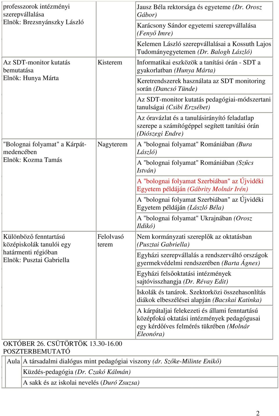 Orosz Gábor) Karácsony Sándor egyetemi szerepvállalása (Fenyő Imre) Kelemen László szerepvállalásai a Kossuth Lajos Tudományegyetemen (Dr.