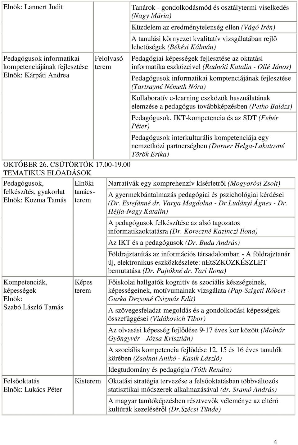 informatikai komptenciájának fejlesztése (Tartsayné Németh Nóra) Kollaboratív e-learning eszközök használatának elemzése a pedagógus továbbképzésben (Petho Balázs) Pedagógusok, IKT-kompetencia és az