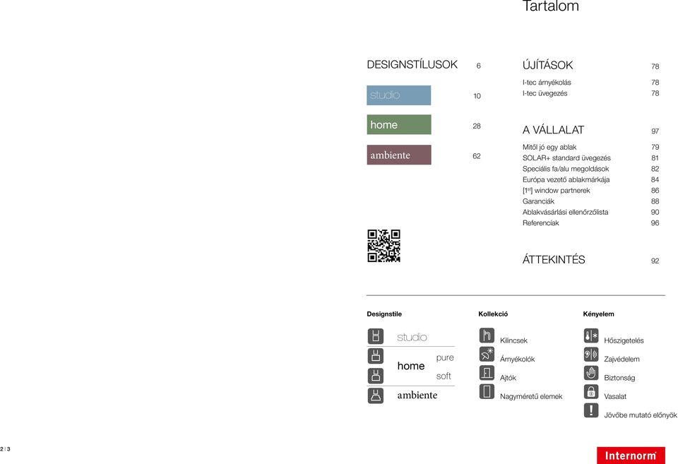86 Garanciák 88 Ablakvásárlási ellenőrzőlista 90 Referencíak 96 ÁTTEKINTÉS 92 Designstile Kollekció Kényelem studio