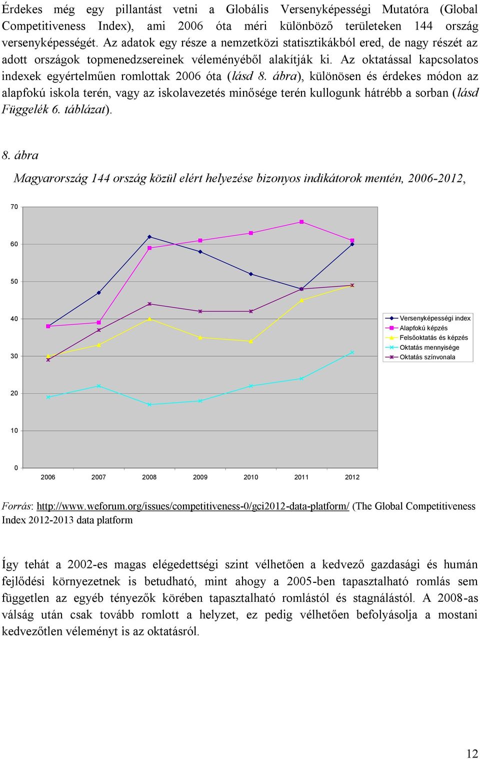 Az oktatással kapcsolatos indexek egyértelműen romlottak 2006 óta (lásd 8.