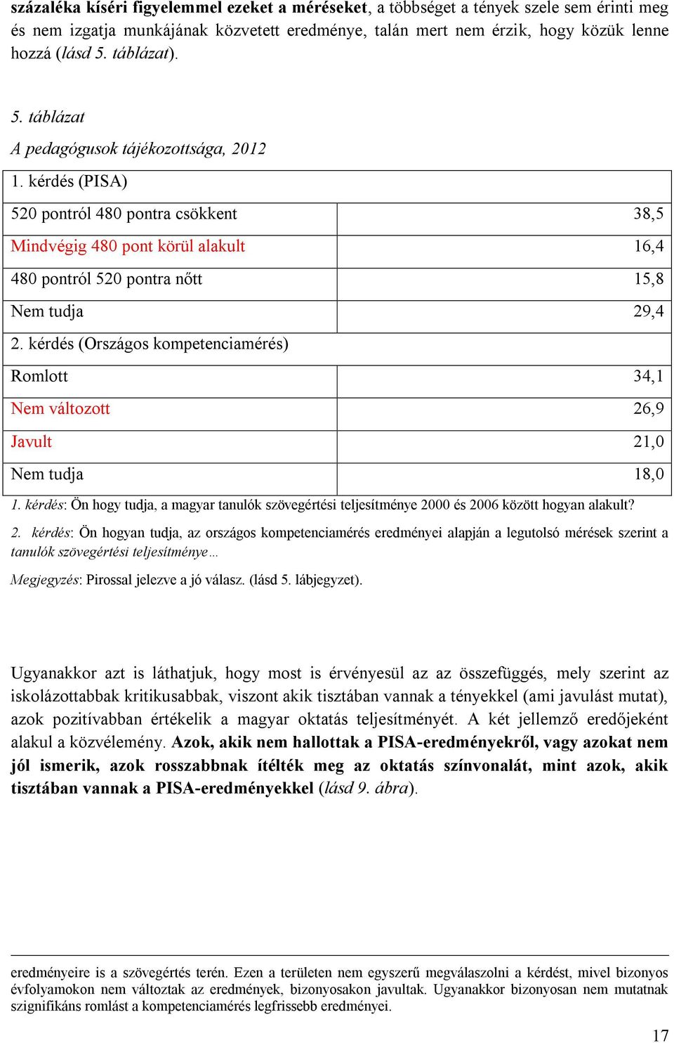 kérdés (Országos kompetenciamérés) Romlott 34,1 Nem változott 26,9 Javult 21,0 Nem tudja 18,0 1. kérdés: Ön hogy tudja, a magyar tanulók szövegértési teljesítménye 2000 és 2006 között hogyan alakult?