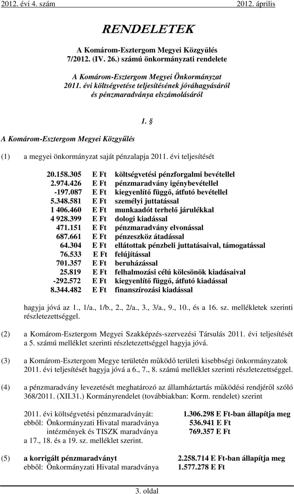 087 E Ft kiegyenlítő függő, átfutó bevétellel 5.348.581 E Ft személyi juttatással 1 406.460 E Ft munkaadót terhelő járulékkal 4 928.399 E Ft dologi kiadással 471.151 E Ft pénzmaradvány elvonással 687.