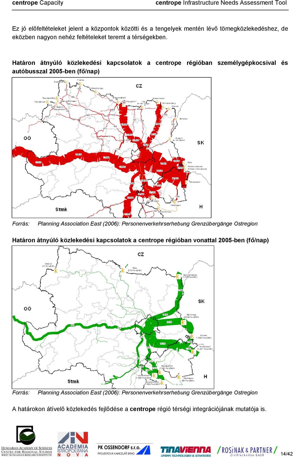 Personenverkehrserhebung Grenzübergänge Ostregion Határon átnyúló közlekedési kapcsolatok a centrope régióban vonattal 2005-ben (fő/nap) Forrás: Planning