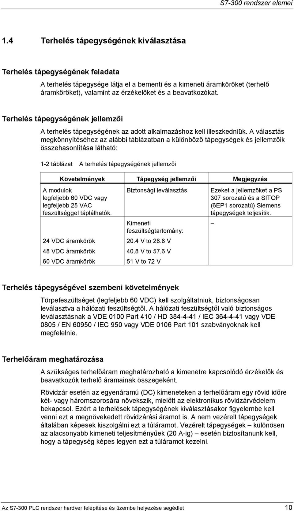 beavatkozókat. Terhelés tápegységének jellemzői A terhelés tápegységének az adott alkalmazáshoz kell illeszkedniük.