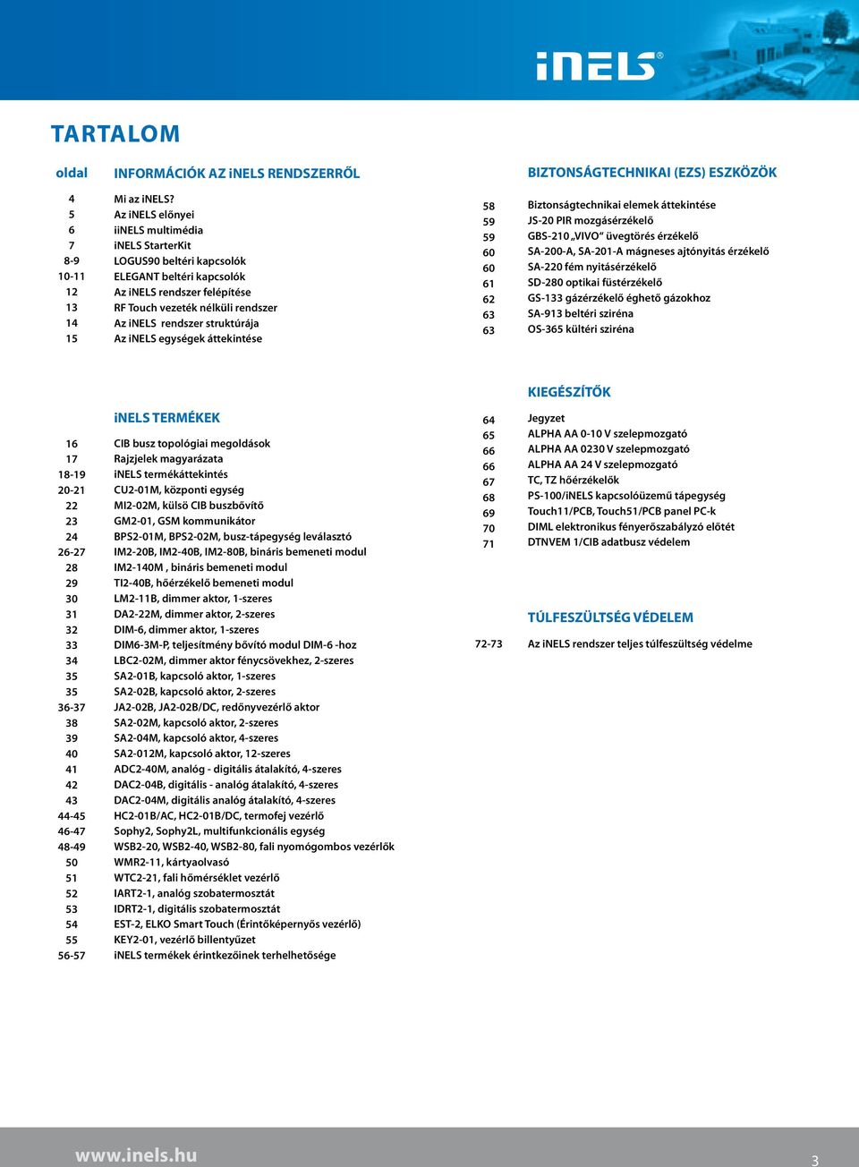 inels egységek áttekintése 58 59 59 60 60 61 6 63 63 Biztonságtechnikai elemek áttekintése JS-0 PIR mozgásérzékelő GBS-10 VIVO üvegtörés érzékelő SA-00-A, SA-01-A mágneses ajtónyitás érzékelő SA-0