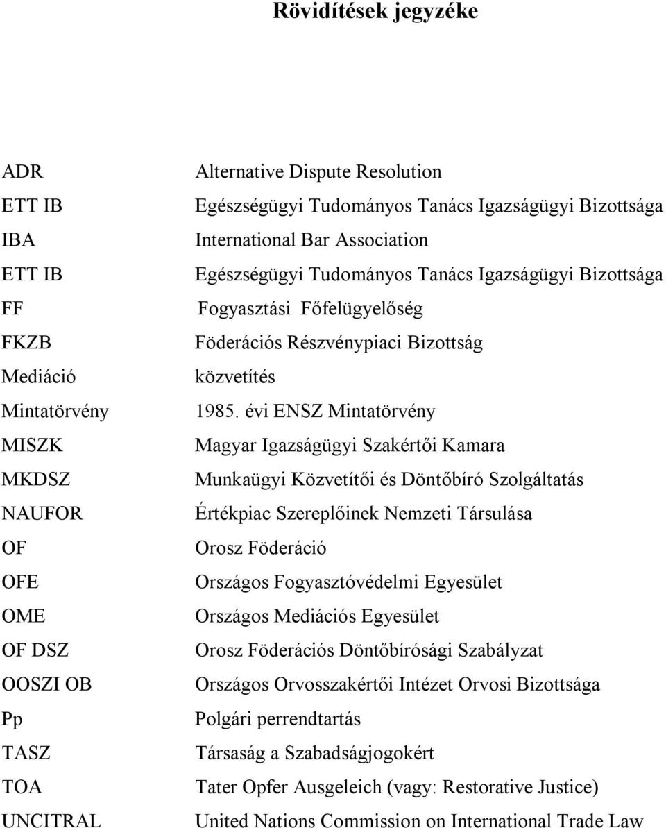 évi ENSZ Mintatörvény Magyar Igazságügyi Szakértői Kamara Munkaügyi Közvetítői és Döntőbíró Szolgáltatás Értékpiac Szereplőinek Nemzeti Társulása Orosz Föderáció Országos Fogyasztóvédelmi Egyesület