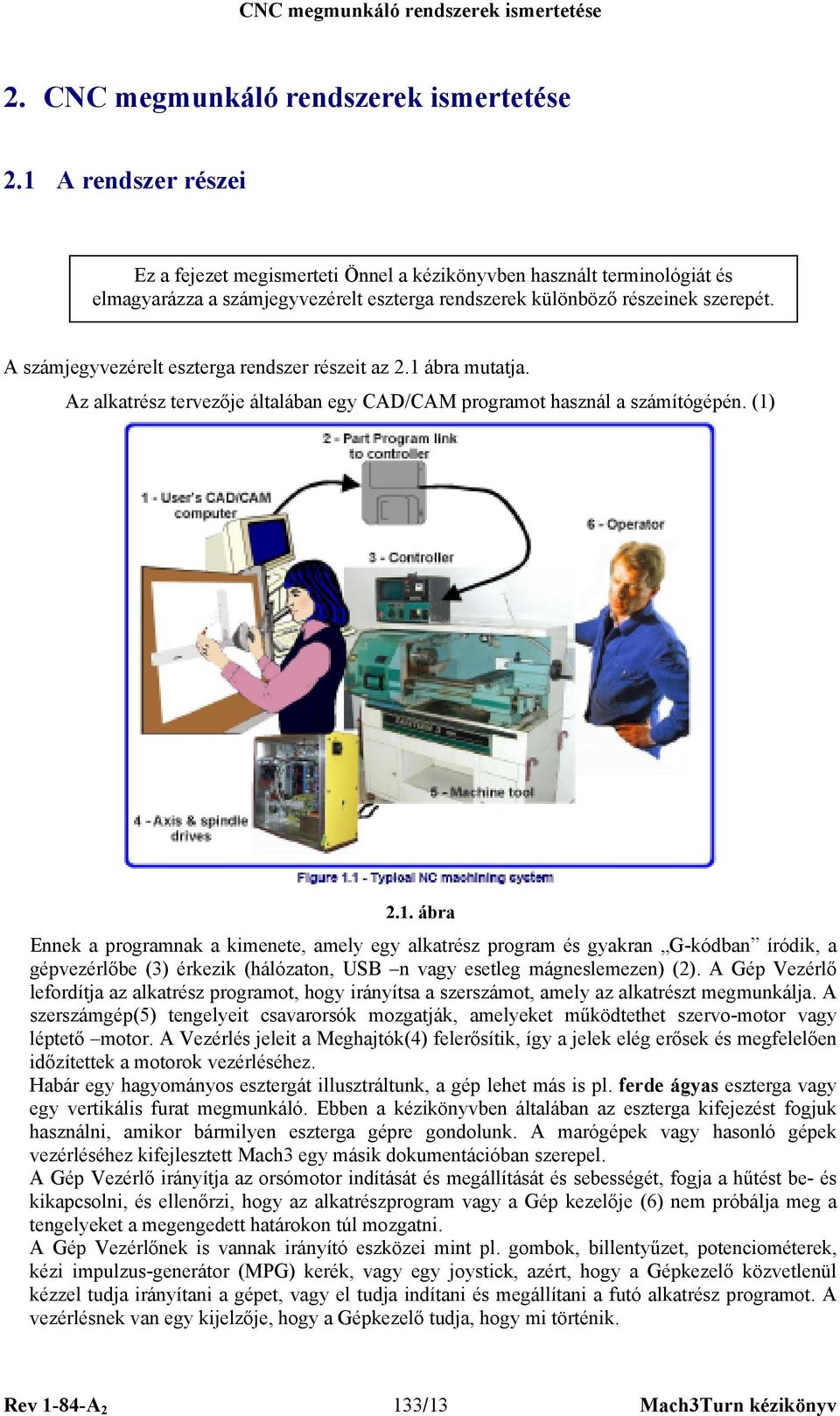 A számjegyvezérelt eszterga rendszer részeit az 2.1 