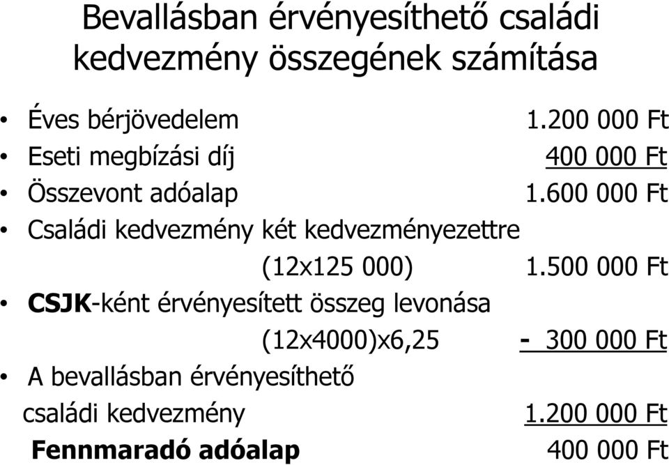 600 000 Ft Családi kedvezmény két kedvezményezettre (12x125 000) 1.