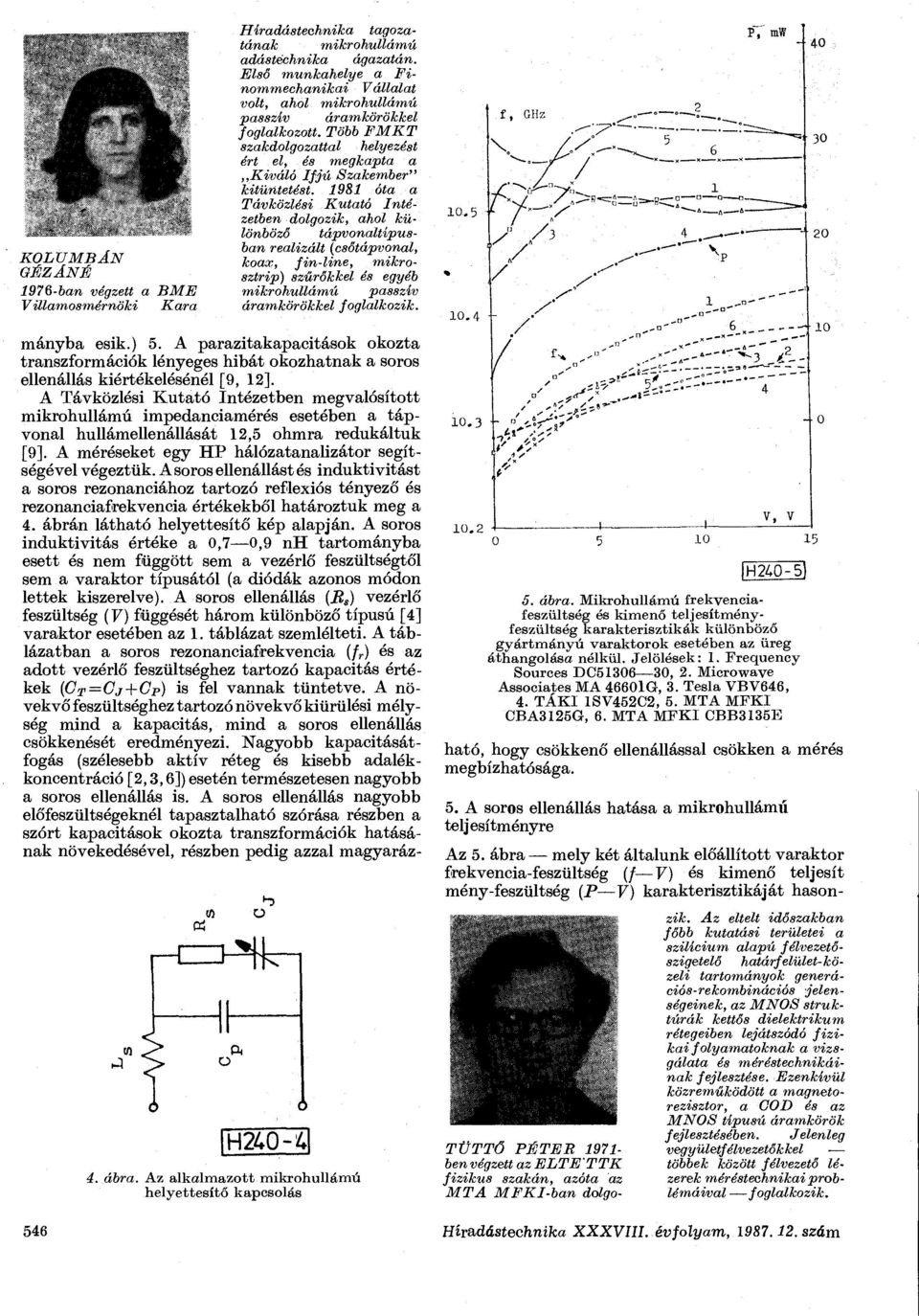 1981 óta a Távközlési Kutató Intézetben dolgozik, ahol különböző tápvonaltlpusban realizált (csőtápvonal, koax, fin-line, mikrosztrip) szűrőkkel és egyéb mikrohullámú passzív áramkörökkel foglalkozik.