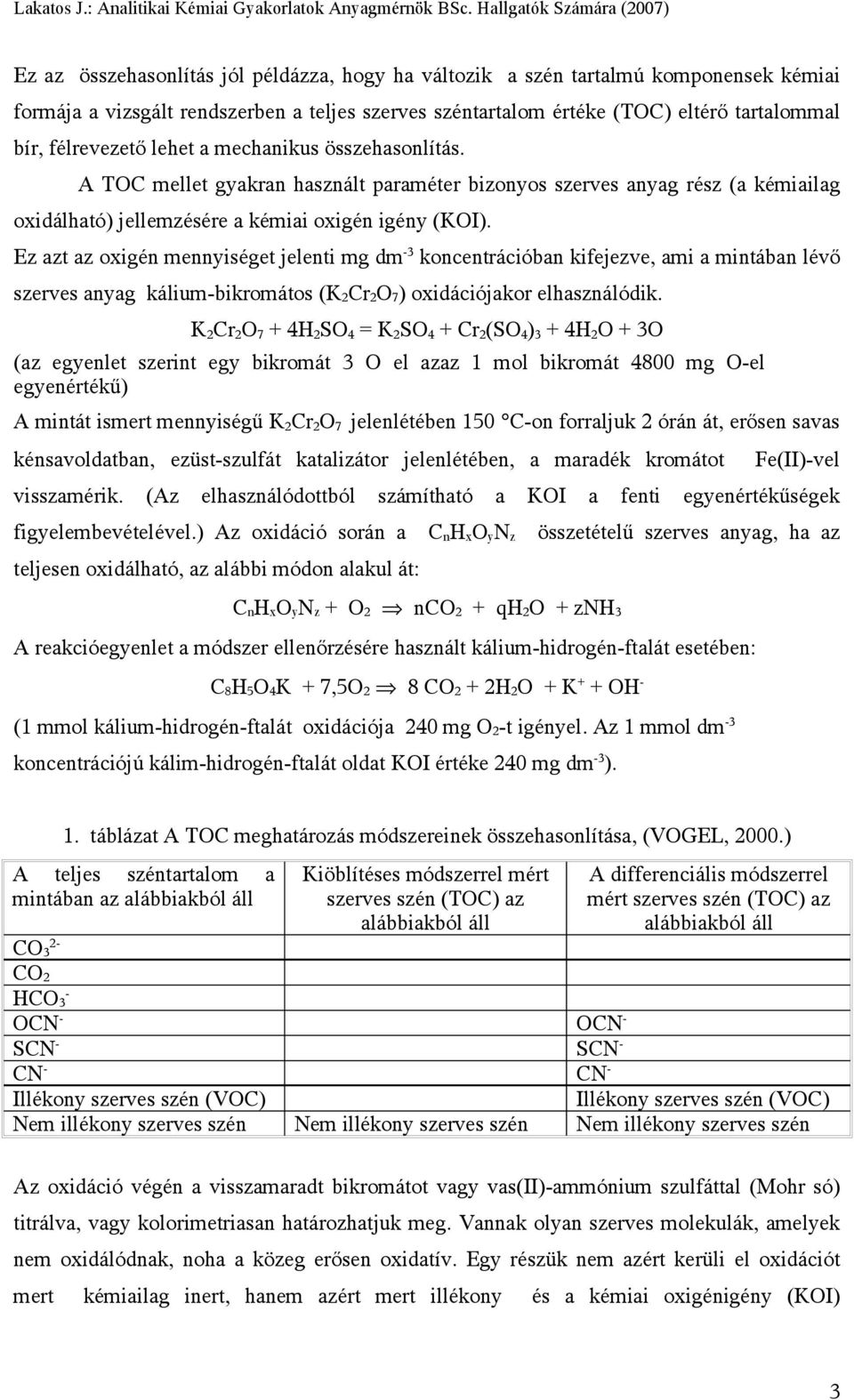 Ez azt az oxigén mennyiséget jelenti mg dm -3 koncentrációban kifejezve, ami a mintában lévő szerves anyag kálium-bikromátos (K2Cr2O7) oxidációjakor elhasználódik.