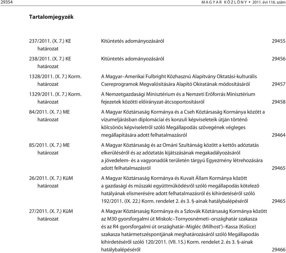 ) ME határozat 85/2011. ) ME határozat 26/2011. ) KüM határozat 27/2011.