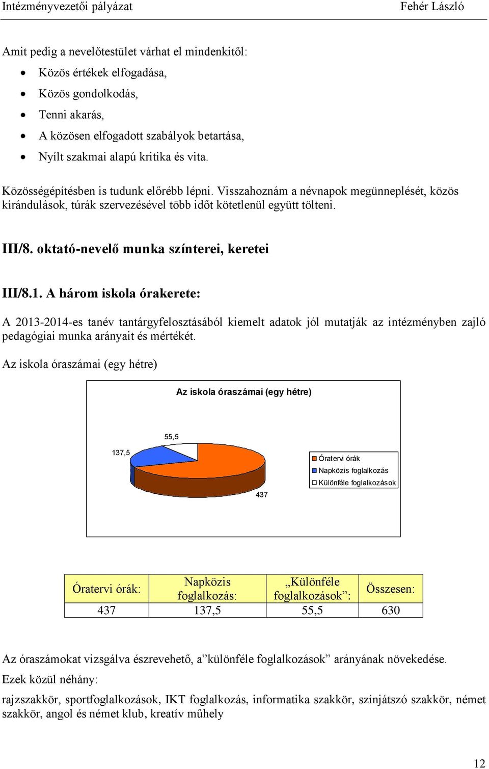 oktató-nevelő munka színterei, keretei III/8.1.