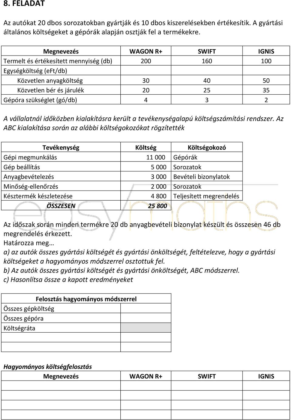 3 2 A vállalatnál időközben kialakításra került a tevékenységalapú költségszámítási rendszer.