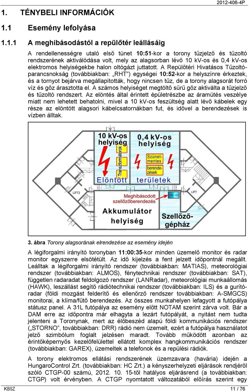 A Repülőtéri Hivatásos Tűzoltóparancsnokság (továbbiakban: RHT ) egységei 10:52-kor a helyszínre érkeztek, és a tornyot bejárva megállapították, hogy nincsen tűz, de a torony alagsorát forró víz és