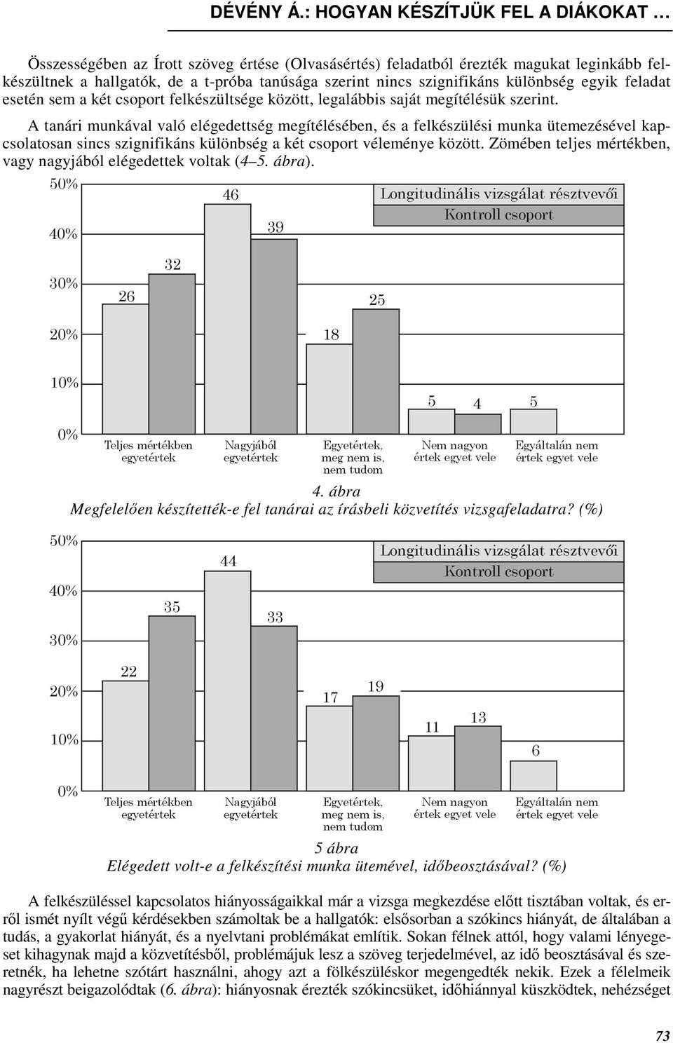 A tanári munkával való elégedettség megítélésében, és a felkészülési munka ütemezésével kapcsolatosan sincs szignifikáns különbség a két csoport véleménye között.