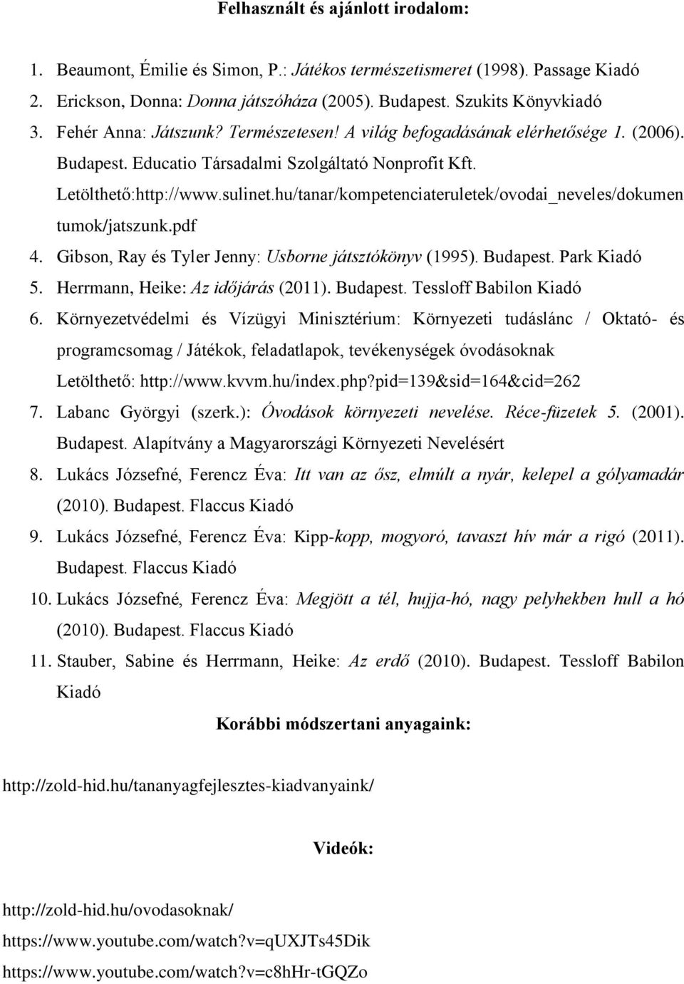 hu/tanar/kompetenciateruletek/ovodai_neveles/dokumen tumok/jatszunk.pdf 4. Gibson, Ray és Tyler Jenny: Usborne játsztókönyv (1995). Budapest. Park Kiadó 5. Herrmann, Heike: Az időjárás (2011).