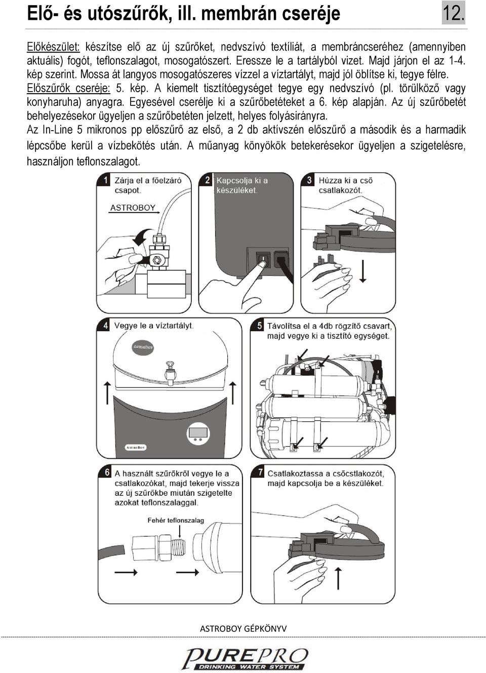 törülköző vagy konyharuha) anyagra. Egyesével cserélje ki a szűrőbetéteket a 6. kép alapján. Az új szűrőbetét behelyezésekor ügyeljen a szűrőbetéten jelzett, helyes folyásirányra.