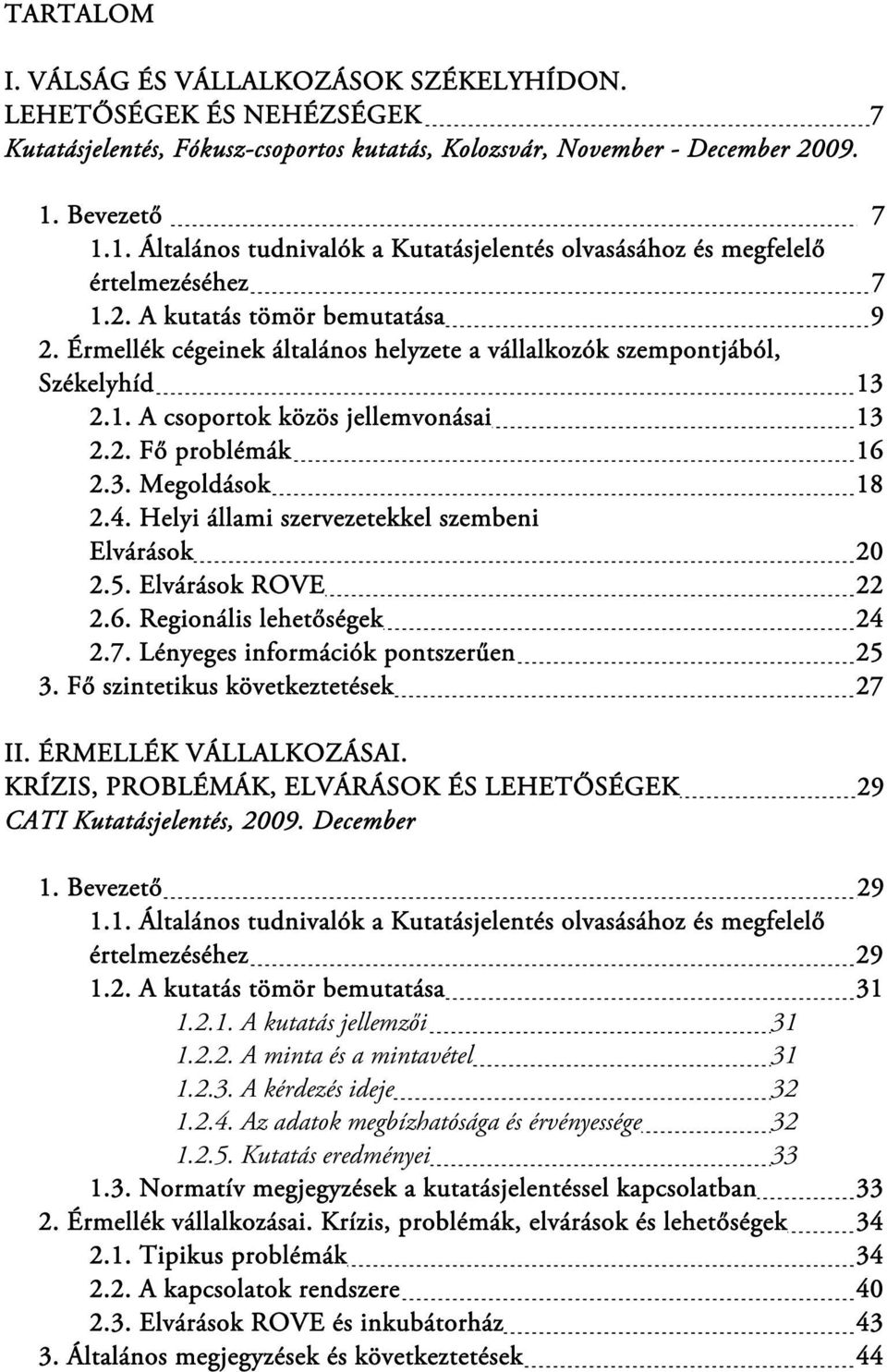 Érmellék cégeinek általános helyzete a vállalkozók szempontjából, Székelyhíd 13 2.1. A csoportok közös jellemvonásai 13 2.2. Fő problémák 16 2.3. Megoldások 18 2.4.