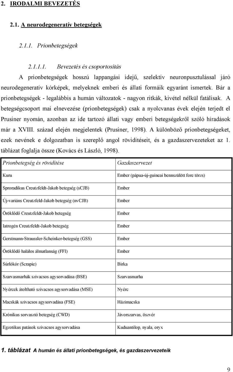 1. Prionbetegségek 2.1.1.1. Bevezetés és csoportosítás A prionbetegségek hosszú lappangási idejű, szelektív neuronpusztulással járó neurodegeneratív kórképek, melyeknek emberi és állati formáik egyaránt ismertek.