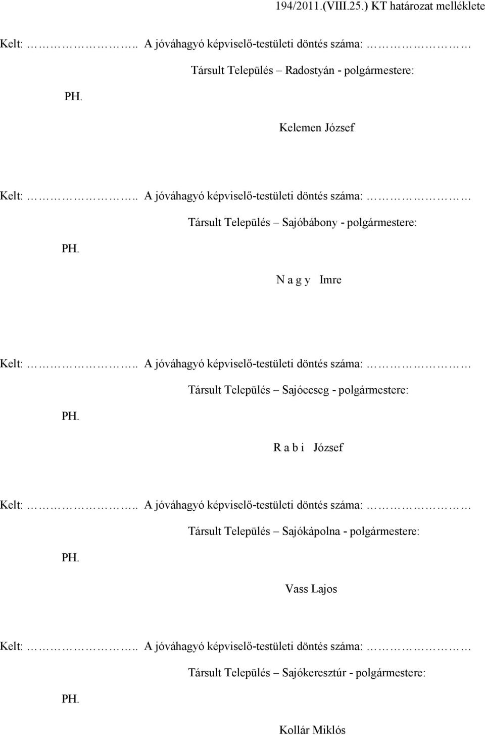 Sajóecseg polgármestere: R a b i József Társult Település Sajókápolna