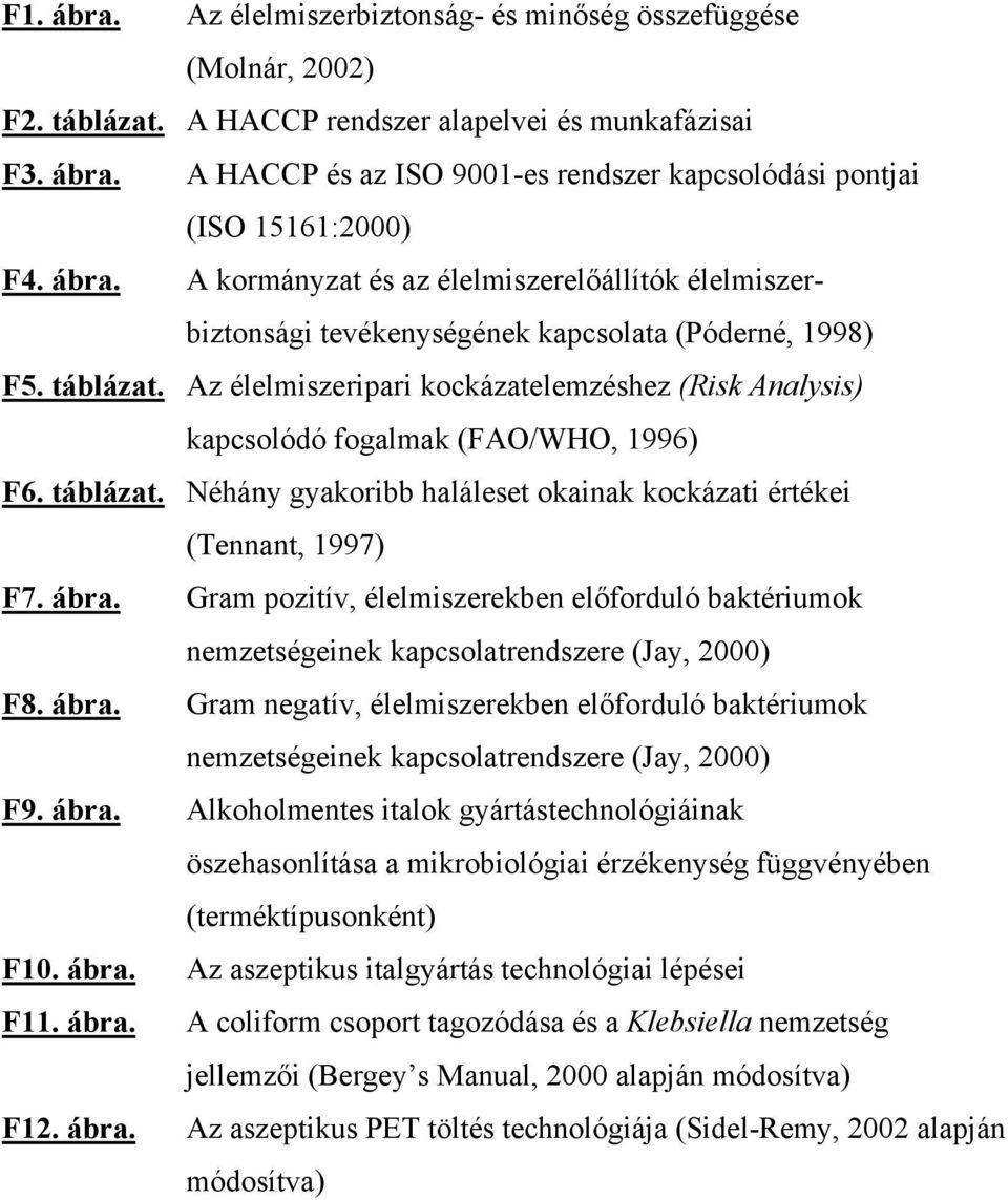 Az élelmiszeripari kockázatelemzéshez (Risk Analysis) kapcsolódó fogalmak (FAO/WHO, 1996) F6. táblázat. Néhány gyakoribb haláleset okainak kockázati értékei (Tennant, 1997) F7. ábra.