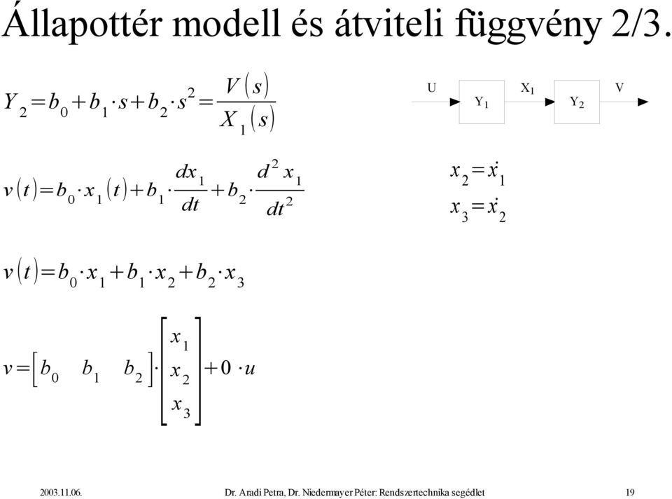 dt b d 2 dt 2 = x 3 = 2 v t =b 0 x b b 2 x 3 v=[ b 0 b b 2 ] [x