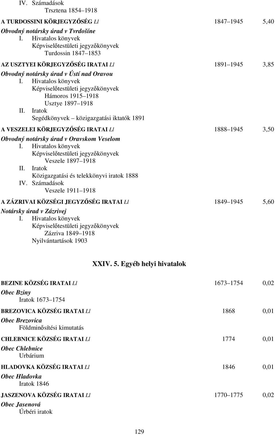 Iratok Segédkönyvek közigazgatási iktatók 1891 A VESZELEI KÖRJEGYZŐSÉG IRATAI Ll 1888 1945 3,50 Obvodný notársky úrad v Oravskom Veselom Veszele 1897 1918 II.