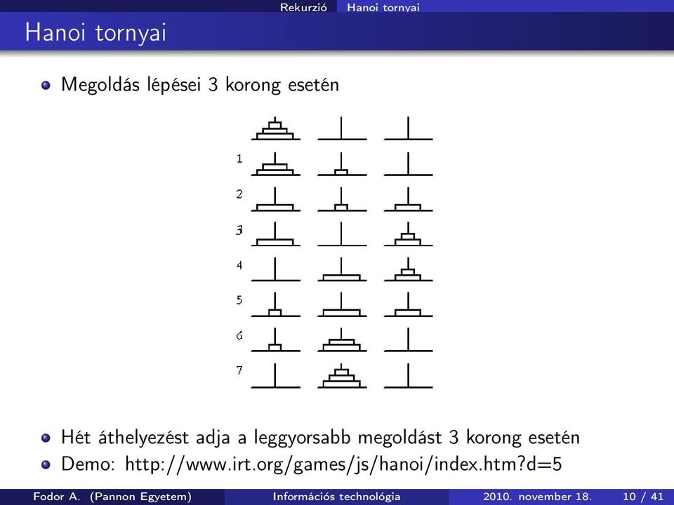 esetén Demo: http://www.irt.org/games/js/hanoi/index.htm?