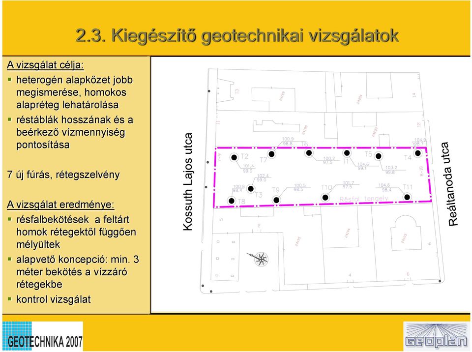 fúrás, rétegszelvény A vizsgálat eredménye: résfalbekötések a feltárt homok rétegektől függően