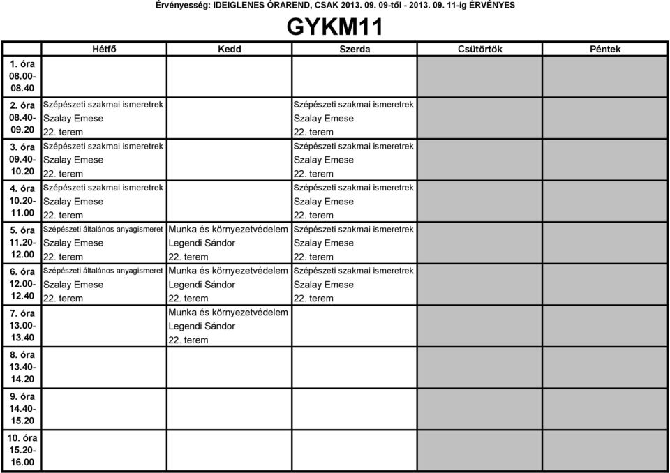 terem Szépészeti általános anyagismeret Munka és környezetvédelem Szépészeti szakmai ismeretrek Szalay Emese Szalay Emese 22. terem 22.